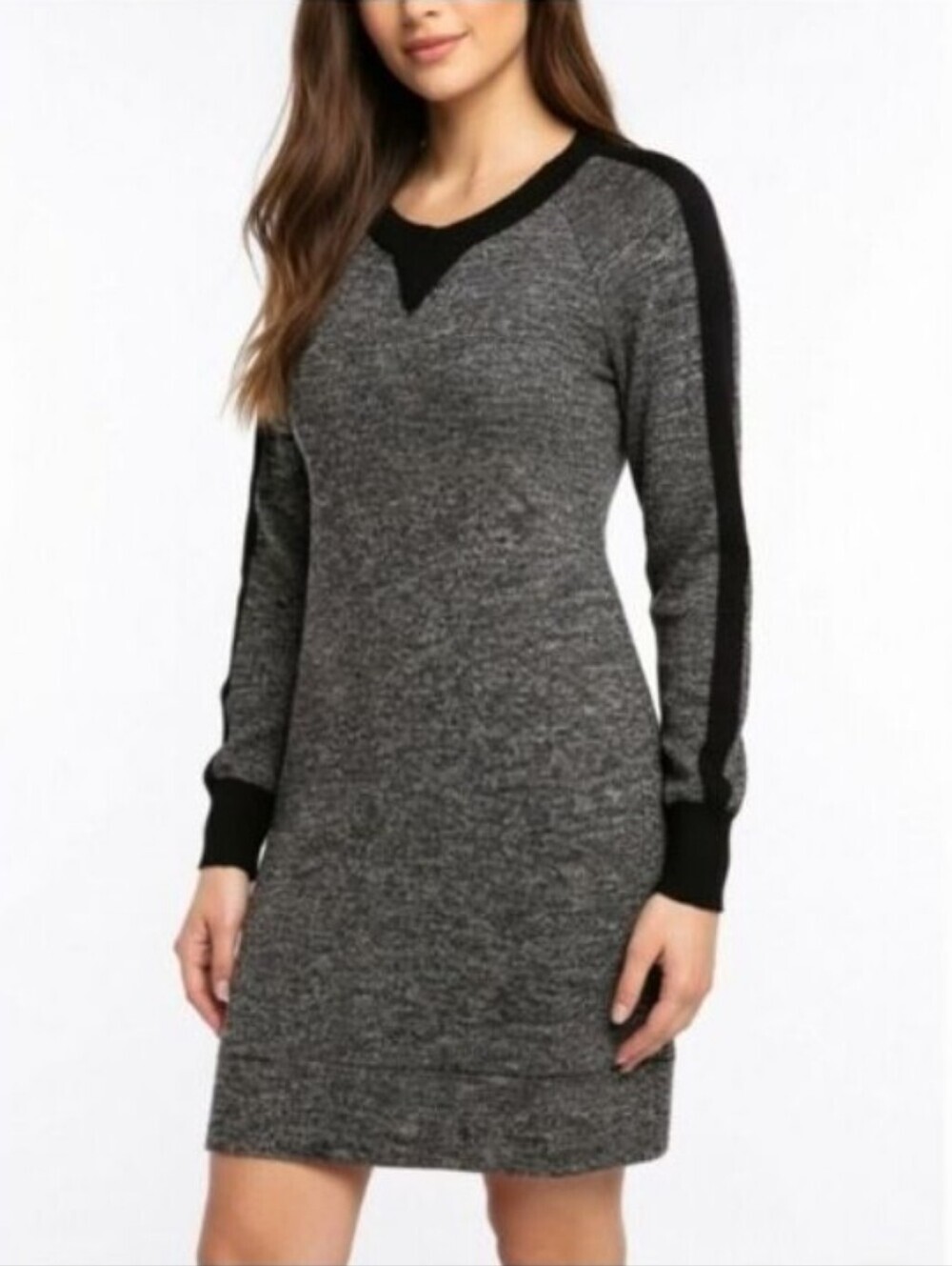 Max Studio Marled Gray Color Block Crewneck Sweater Dress Size XS